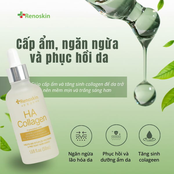 Serum HA Collagen Renoskin hỗ trợ phục hồi da, cấp ẩm và ngăn ngừa lão hóa sớm